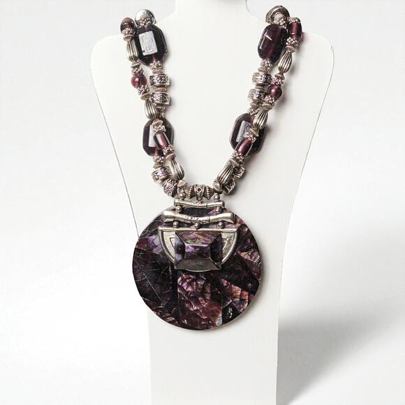 ANTHONY ALEXANDER Statement Purple Medallion Circle Pendant Necklace - Picture 1 of 1